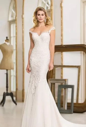 W304 Fishtail Bridal Gown with off-the-shoulder sleeves
